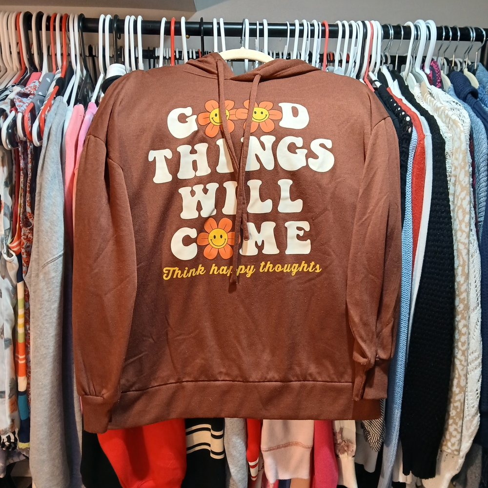 ☀️ 3 For $20 Almost Famous Chocolate Brown Hoodie With Positive Message